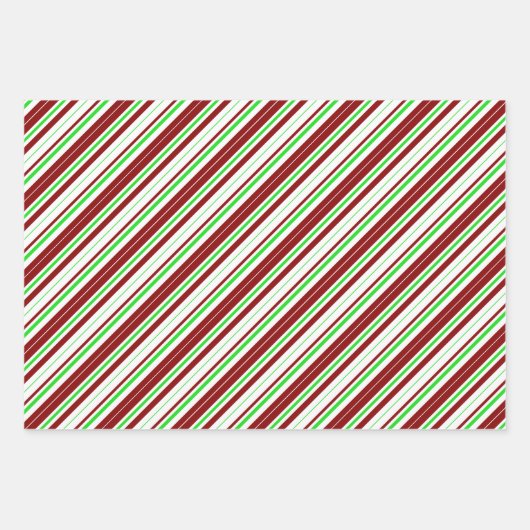 Rote, weiße, grüne, weiße, weiße Weihnachtsstreife Geschenkpapier Set (Vorderseite 3)