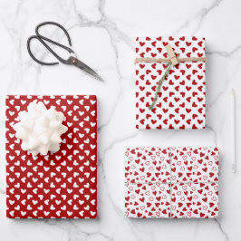 Rote weiße handgezeichnete Herzen Valentinstag Geschenkpapier Set