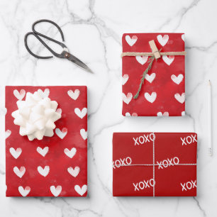 Rote Weiße Herzen Liebe Valentinstag Geschenkpapier Set
