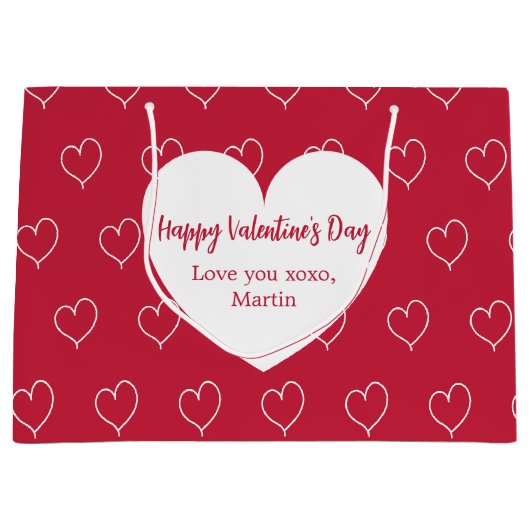 Rote weiße Herzen Valentinstag Große Geschenktüte (Vorderseite)