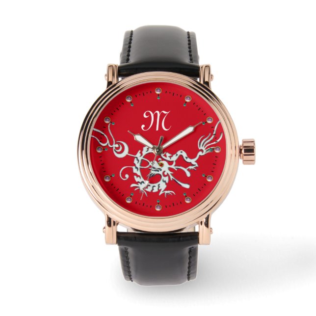 ROTE WEISSE MEERESDRAGON MONOGRAM ARMBANDUHR (Vorderseite)