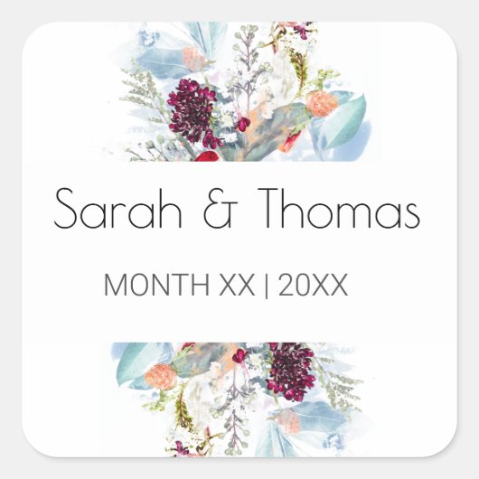 ROTE WEISSE & ORANGE FLÜGEL ELEGANTE WEDING QUADRATISCHER AUFKLEBER (Vorderseite)