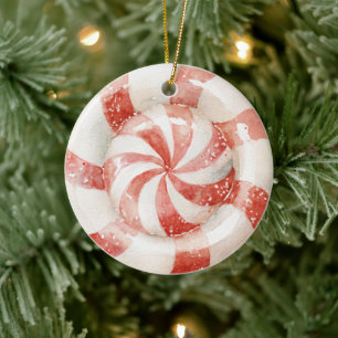 Rote Weiße Pfefferminz-Weihnachtsbonbons Keramik Ornament