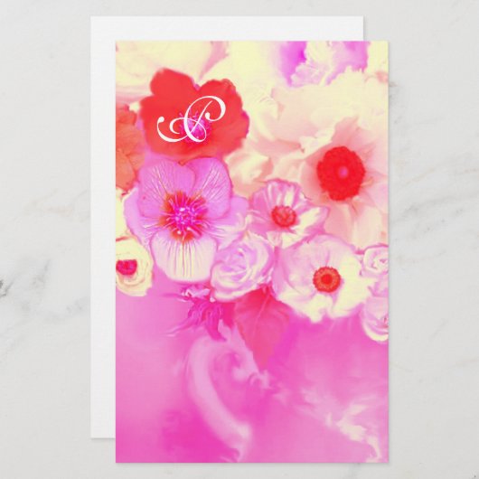 ROTE WEISSE PINKROSEN UND ANEMON-BLUME MONOGRAM BRIEFPAPIER (Vorne/Hinten)