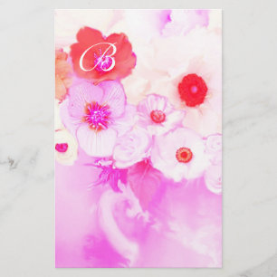 ROTE WEISSE PINKROSEN UND ANEMON-BLUME MONOGRAM BRIEFPAPIER