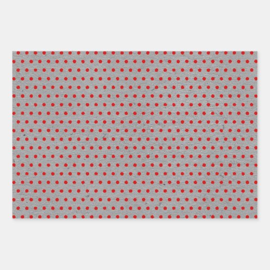 Rote weiße Punkte Imitate Grau Kraft Geschenkpapier Set (Vorderseite 2)