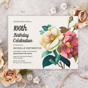 Rote weiße Rosen 100. Geburtstag Einladungspostkarte