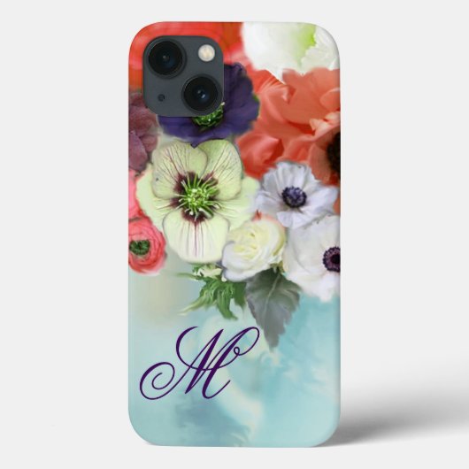 ROTE WEISSE ROSEN, BLUE ANEMON BLUME MONOGRAM Case-Mate iPhone HÜLLE (Rückseite)