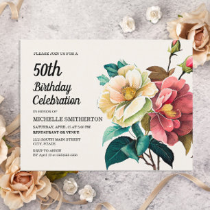 Rote weiße Rosen Frauen 50. Geburtstag Einladungspostkarte
