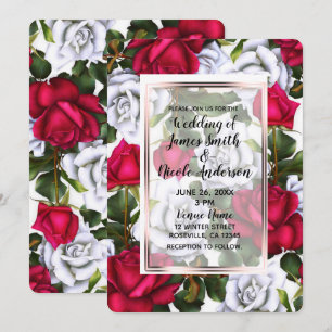 Rote & Weiße Rosen Shabby Chic Glam Hochzeit Einladung