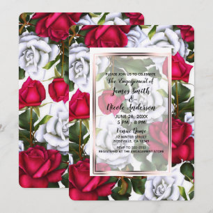 Rote & Weiße Rosen Shabby Chic Glam Verlobung Einladung