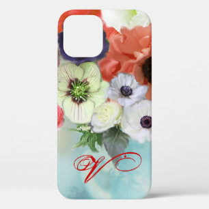 ROTE WEISSE ROSEN UND ANEMONE BLUMEN MONOGRAMM iPhone 12 HÜLLE