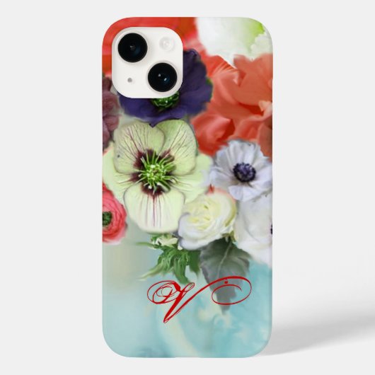 ROTE WEISSE ROSEN UND ANEMONEN BLUME MONOGRAM Case-Mate iPhone HÜLLE (Rückseite)