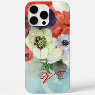 ROTE WEISSE ROSEN UND ANEMONEN BLUME MONOGRAM iPhone 16 PRO MAX HÜLLE