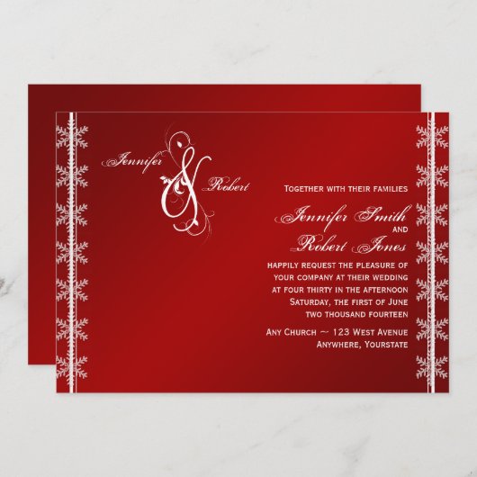 Rote weiße Schneeflocke-Winter-Hochzeits-Einladung Einladung (Vorne/Hinten)