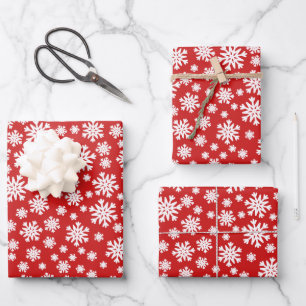 Rote weiße Schneeflocken Weihnachten Ferien Geschenkpapier Set