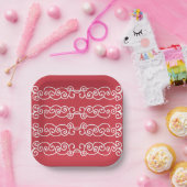 Rote weiße Schriftrollen Pappteller (Party)