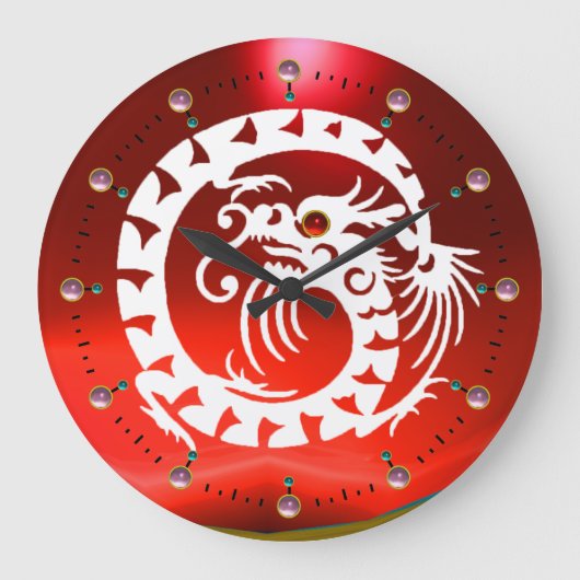 ROTE WEISSE SNAKE DRAGON MIT PINK GEMSTONS GROßE WANDUHR (Vorderseite)