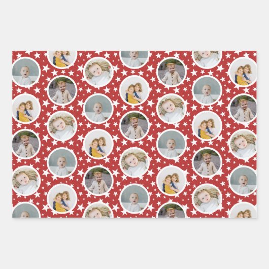 Rote weiße Sterne Streifen FotoCollage Weihnachten Geschenkpapier Set (Vorderseite)