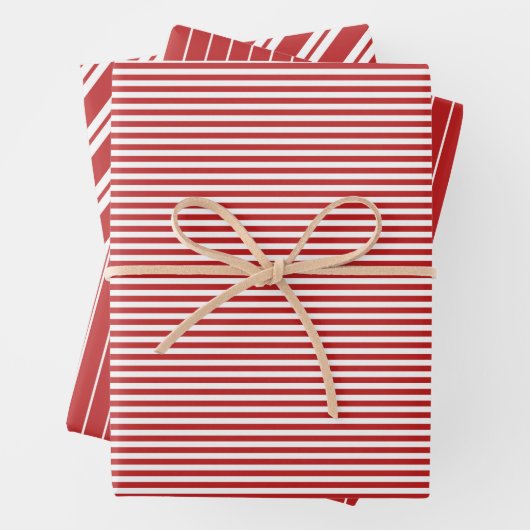 Rote weiße Streifen Einfache Urlaubsmuster Geschenkpapier Set (Beispiel)
