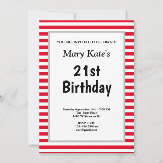 Rote/weiße Streifen Gerahmte Geburtstagsparty Einladung