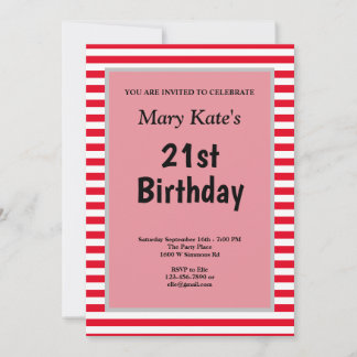 Rote/weiße Streifen Gerahmte Geburtstagsparty Einladung