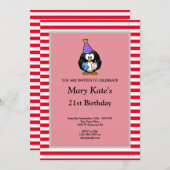 Rote/weiße Streifen Gerahmte Geburtstagsparty Einladung (Vorne/Hinten)
