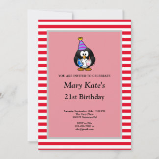 Rote/weiße Streifen Gerahmte Geburtstagsparty Einladung