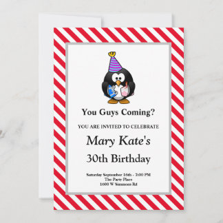 Rote/weiße Streifen Gerahmte Sonnige Geburtstagspa Einladung