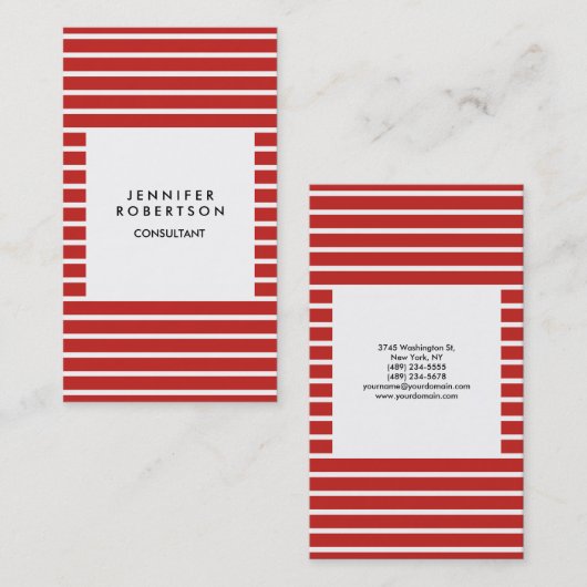 Rote weiße Streifen Minimalistisch Moderne Schlich Visitenkarte (Vorne/Hinten)