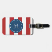 Rote weiße Streifen Muster, Marine-Blau-Monogramm Gepäckanhänger (Vorderseite horizontal)