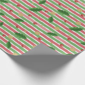 ROTE WEISSE STREIFEN UND MISTLETOE-BLÄTTER GESCHENKPAPIER (Ecke)