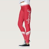 Rote, weiße Streifen und Name modern mädchenhaft Leggings (Links)