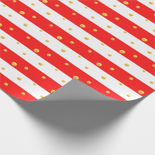 Rote weiße Streifen und Punkte Geschenkpapier (Ecke)