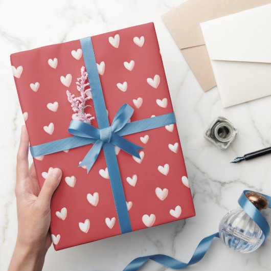 Rote Weiße Süße Herzen Valentinstag Geschenkpapier (Schenken)