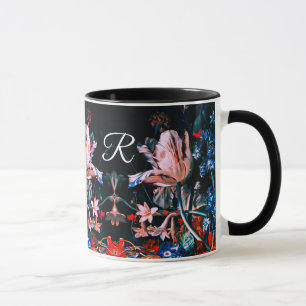 ROTE WEISSE TULPEN, BLUMEN IN SCHWARZEM Florales M Tasse