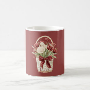 Rote weiße Tulpen Blumen Korb Kaffeetasse