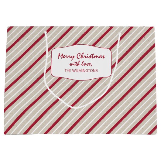 Rote, weiße und beige Streifen Große Geschenktüte (Vorderseite)