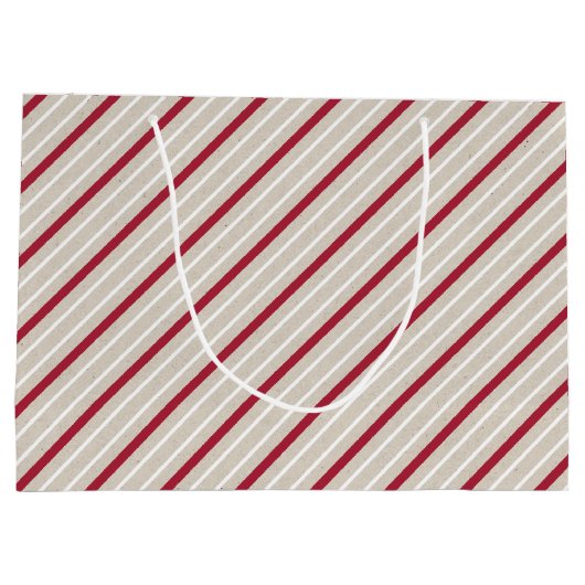 Rote, weiße und beige Streifen Große Geschenktüte (Rückseite)