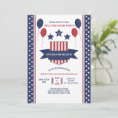 Rote weiße und Blau-willkommene Zuhause-Einladung Einladung (Stehend Vorderseite)