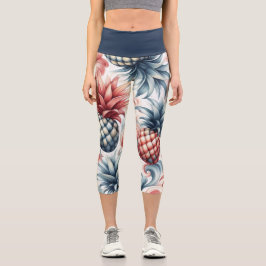 Rote, weiße und blaue Ananas Capri Leggings