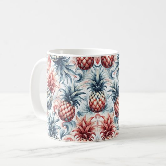 Rote, weiße und blaue Ananas Kaffeetasse (Vorderseite Links)