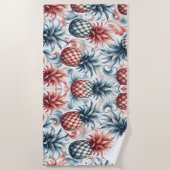 Rote, weiße und blaue Ananas Strandtuch (Vorderseite)