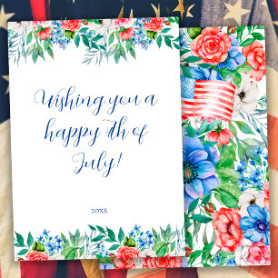 Rote Weiße Und Blaue Blumen 4. Juli Patriotisch Feiertagskarte