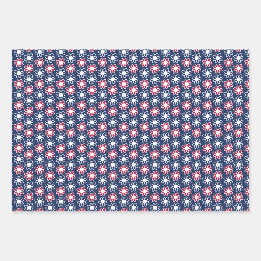 Rote, weiße und blaue Blumen Geschenkpapier Set (Vorderseite)