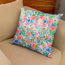 Rote weiße und blaue Blumen Patriotisch 4. Juli Kissen