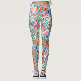 Rote weiße und blaue Blumen Patriotisch 4. Juli Leggings