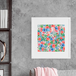 Rote weiße und blaue Blumen Patriotisch 4. Juli Poster