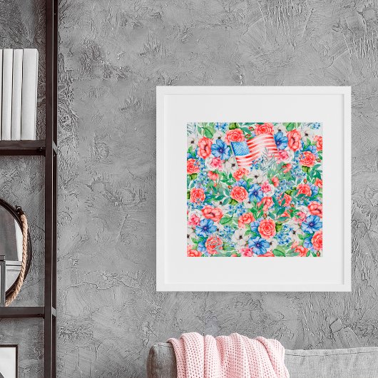 Rote weiße und blaue Blumen Patriotisch 4. Juli Poster