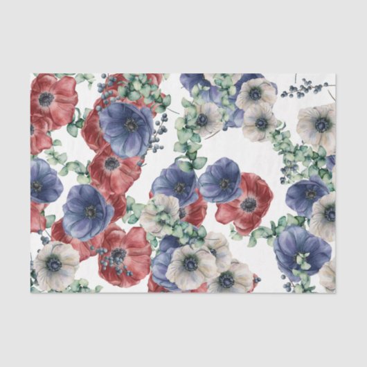Rote, weiße und blaue Blumen Seidenpapier (Vorderseite)